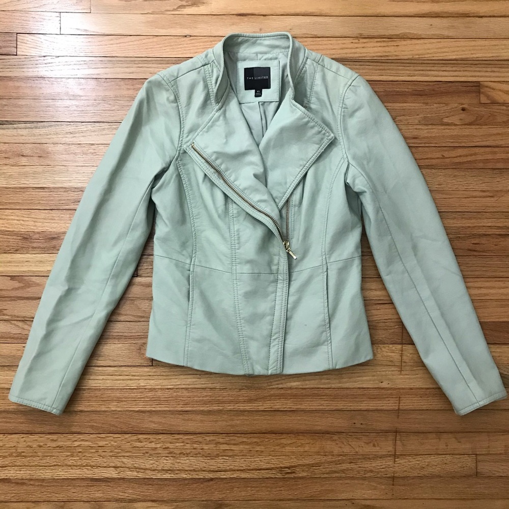 Mint Green Faux Leather Moto Jacket